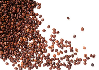 Roasted coffee beans on white background, isolated