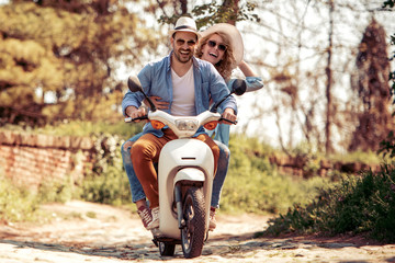 Sticker - Couple in love riding scooter