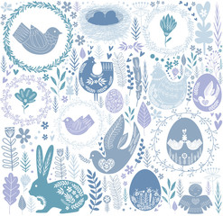 Easter seamless pattern in Scandinavian style. Editable vector illustration 