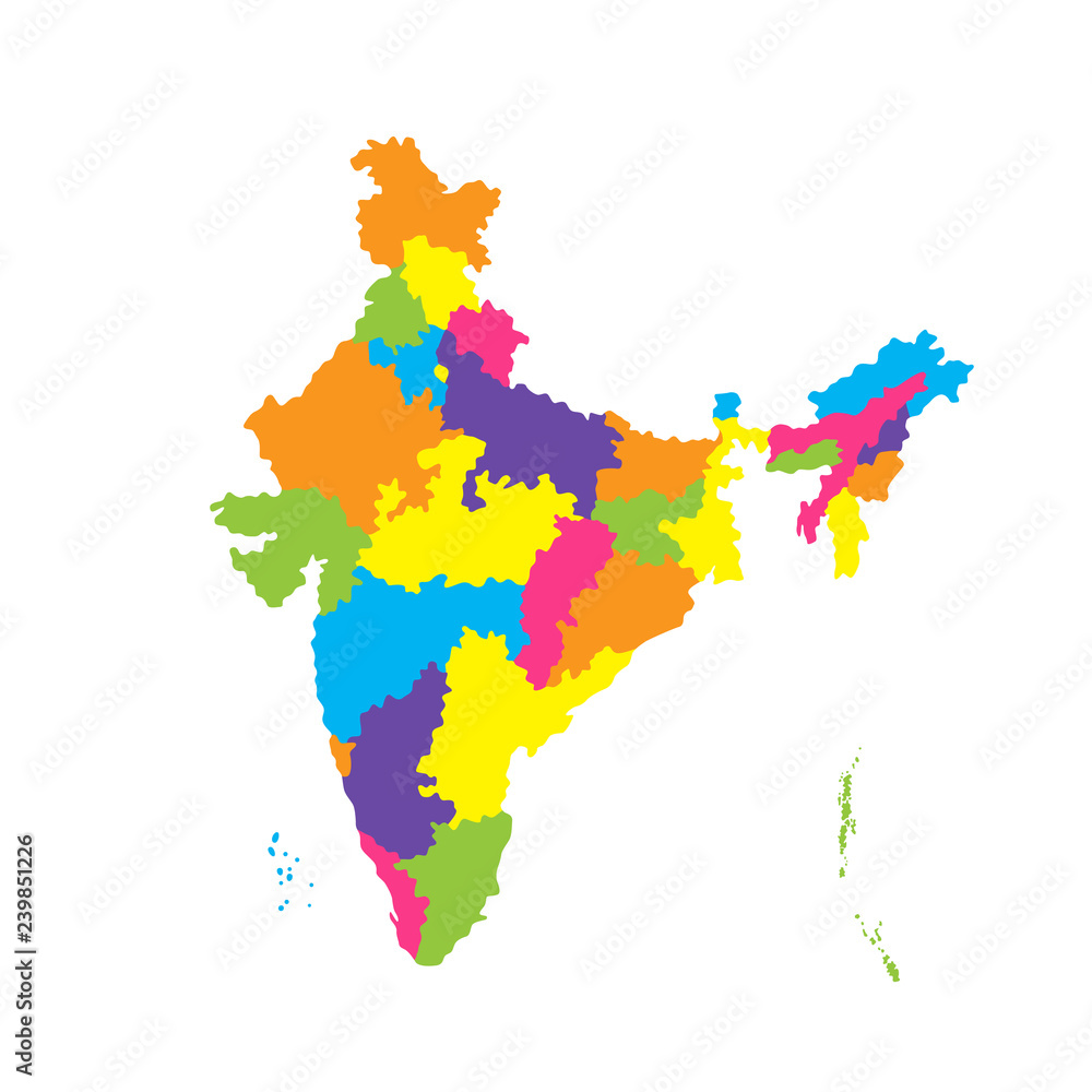 Administrative map of India. Color vector illustration isolated on ...