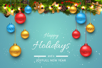 Wall Mural - turquoise happy holidays and joyful new year vector illustration. happy holidays vector.