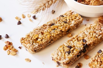 Poster - Granola bars close up, selective focus