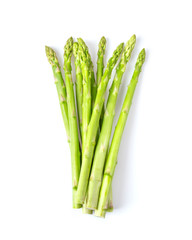 Wall Mural - fresh asparagus isolated on white background. top view