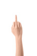 © LIGHTFIELD STUDIOS - cropped view of woman showing middle finger isolated on white
