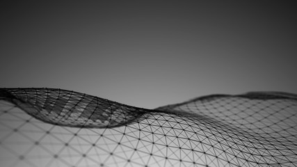 Abstract polygonal space. Network connection structure. Digital data visualization. Big data digital background. 3d rendering.