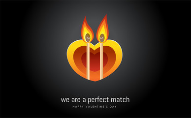 Wall Mural - two matches in front of heart shaped tunnel. Valentine's vector illustration