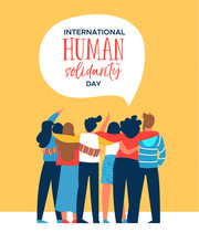 Human Solidarity Card Of Diverse Friend Group Hug