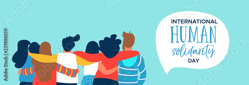 Fotografía Human Solidarity banner of happy friend group hug