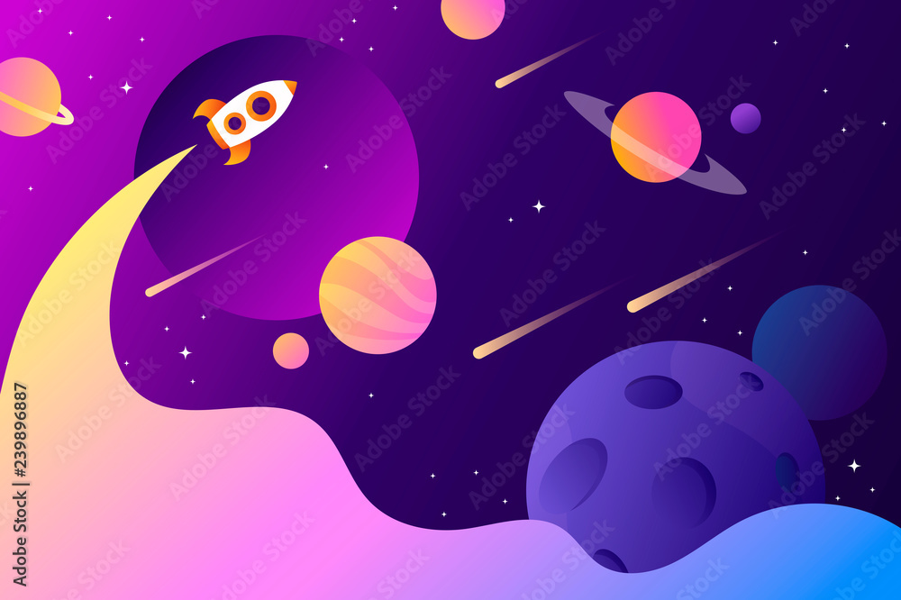 horizontal space background with abstract shape and planets. Web design ...