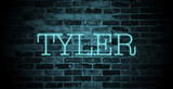 Fototapeta Młodzieżowe - first name Tyler in blue neon on brick wall