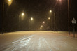 Winter night snowy road driving.