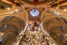 Interior Of Primate Cathedral Of Saint Mary Of Toledo. Baroque Altarpiece Called El Transparente