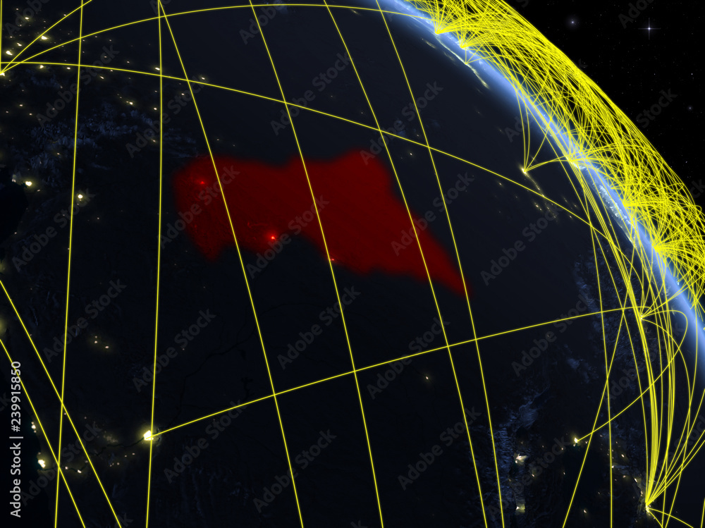 Central Africa from space on model of planet Earth at night with ...