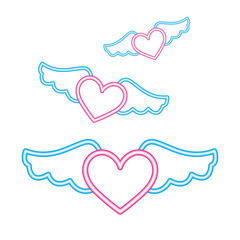 Canvas Print - neon light hearts with wings