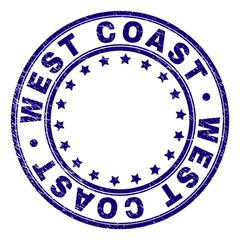 Wall Mural - west coast stamp seal watermark with grunge texture. designed with circles and stars. blue vector ru