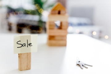 a model of a house with a bag of money