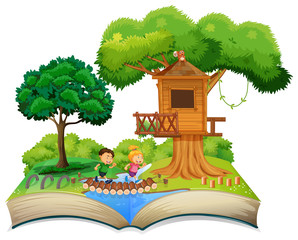 Wall Mural - Open book children in nature theme