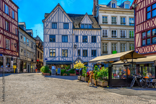 Cozy street with timber framing houses in Rouen, Normandy, France Fotobehang