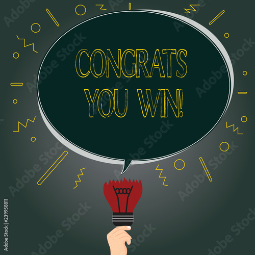 Handwriting Text Congrats You Win Concept Meaning Congratulations For Your Accomplish Competition Winner Blank Oval Color Speech Bubble Above A Broken Bulb With Failed Idea Icon Stock Illustration Adobe Stock
