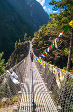Suspension Bridge On The Way To Namche Bazar In Himalayas