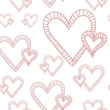 Cute  Red Scribbled Hearts Vector Seamless Pattern With White Background.