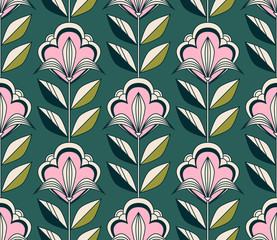 Poster - seamless retro floral pattern