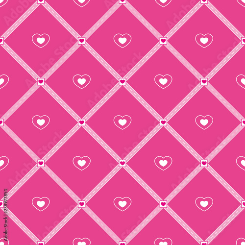 Seamless vector pattern of hearts and rhombuses. Pink and white background.