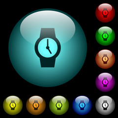 Wall Mural - Watch icons in color illuminated glass buttons