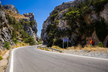 Road through Kotsifou Canyon in mountains of Crete. Greece