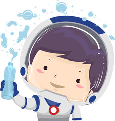 Canvas Print - Kid Boy Astronaut Water Gravity Illustration