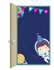 Sticker - Kid Boy Space Space Birthday Door Illustration