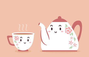 Canvas Print - Mascot Tea Cup Pot Illustration