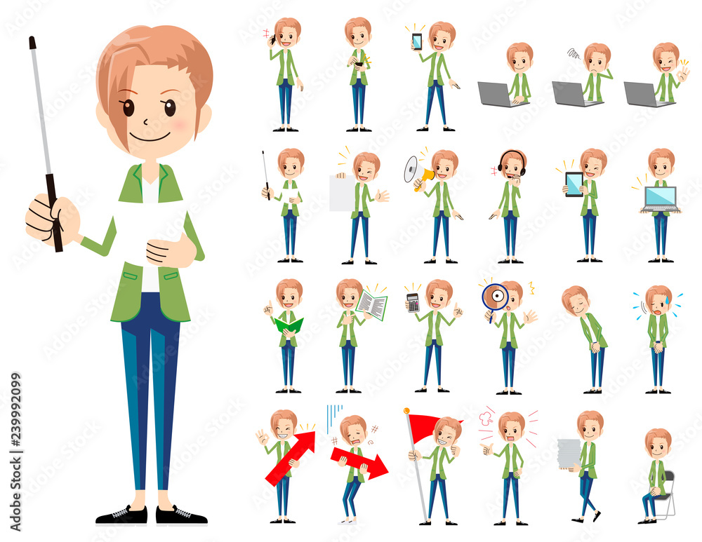 female charactor set. Presenting in various action.