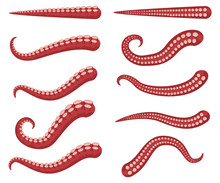 Octopus Tentacles Vector Cartoon Set Isolated On A White Background.
