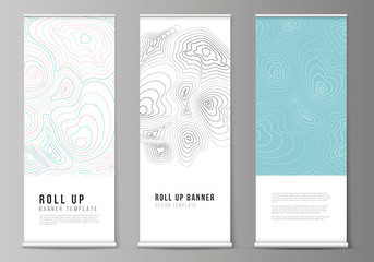 Wall Mural - The vector illustration of the editable layout of roll up banner stands, vertical flyers, flags design business templates. Topographic contour map, abstract monochrome background.