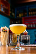 cocktail tropic pisco sour, Whiskey sour cocktail on blured bar background