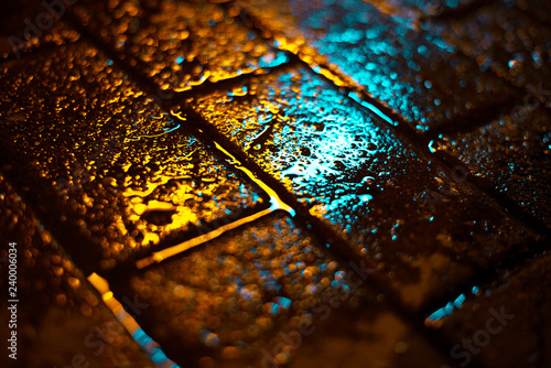 Background Of Wet Asphalt With Orange And Blue Neon Light Teal Orange Night Lights Of A Big City Reflection Puddles Dark Neon Bokeh Stock Photo Adobe Stock