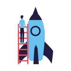 Poster - businessman climbing stairs rocket