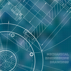 Backgrounds of engineering subjects. Technical illustration. Mechanical. Blue background. Points