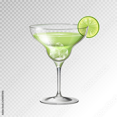 Cuadros en Lienzo Realistic cocktail margarita glass vector illustration on transparent background