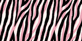 Fototapeta Zebra - Seamless pattern with pastel pink and black zebra stripes. Vector wallpaper.