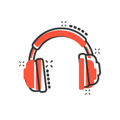 Headphone headset icon in comic style. Headphones vector cartoon illustration pictogram. Audio gadget business concept splash effect.