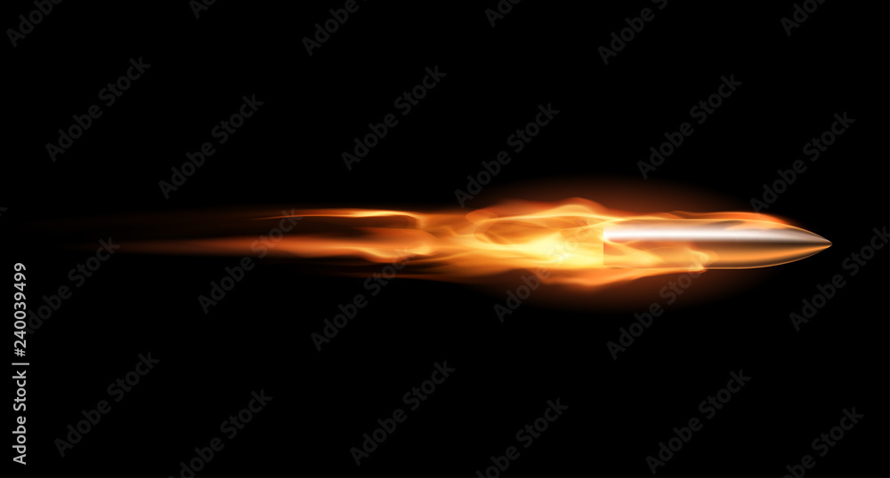 Bullet with flame trail - obrazy, fototapety, plakaty 