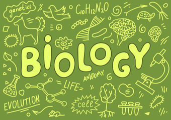 Wall Mural - biology. biology doodles with lettering.