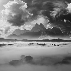 Wall Mural - b&w landscape with mountains