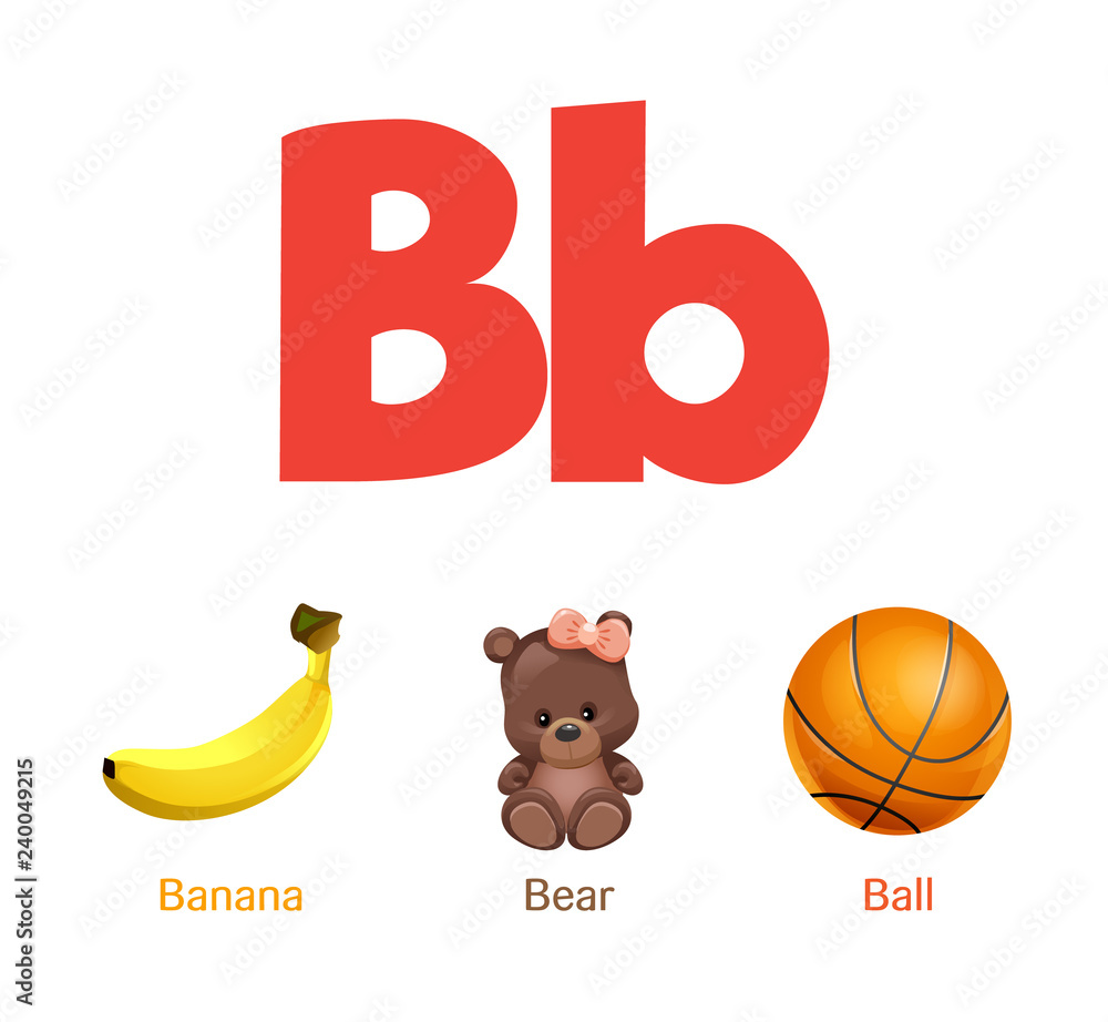 Cute children ABC animal alphabet flashcard words with the letter B for kids  learning English vocabulary. Stock Vector | Adobe Stock, image size:1000x922