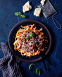 Italian pasta Bolognese with parmesan cheese