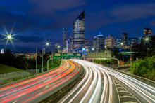 Night Scene Of Brisbane With Traffic Trails