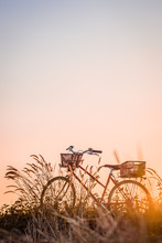 Beautiful Landscape Image With Bicycle At Sunset