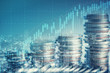 © Looker_Studio - Double exposure of city and rows of coins with business graph for finance and banking concept